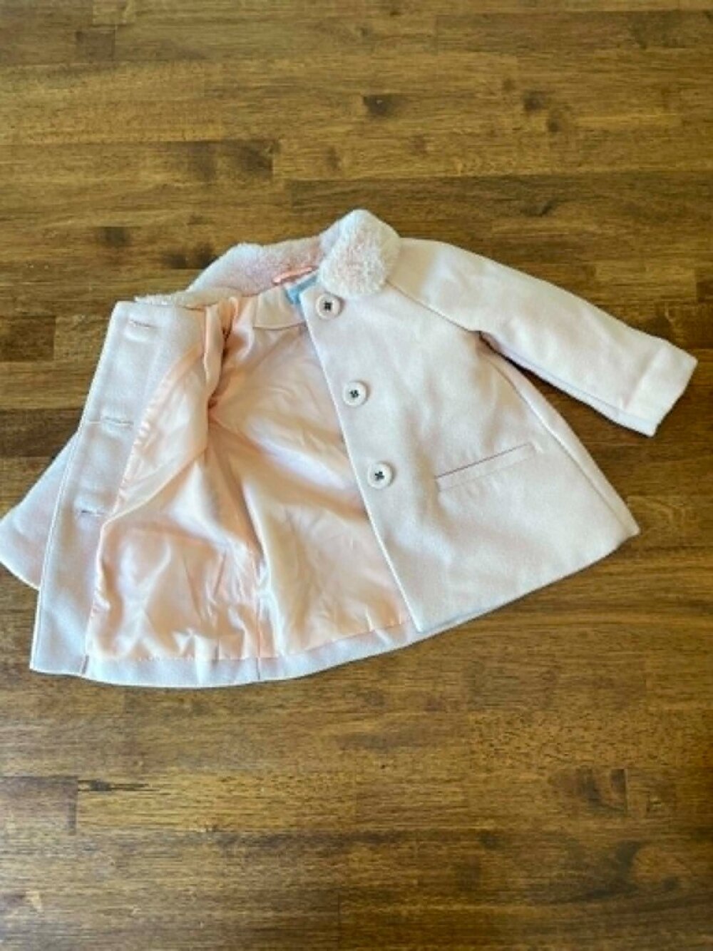 Tahari Girls 12 Month Pink Peacoat Faux Fur Collar Dress Coat - Picture 4 of 6